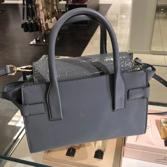 MICHAEL KORS CARMEN MEDIUM FLAP SATCHEL SHOULDER BAG EXOTIC MK GREY - Picture 2 of 4